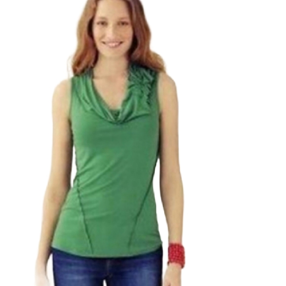 C. Keer Anthropologie Green Jersey Draped Neckline Size S Draped Sleeveless Top - Picture 3 of 7